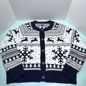 Navy and White Patterned Cardigan